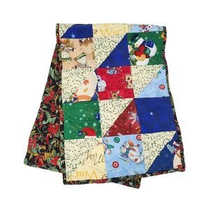 CHRISTMAS TABLE RUNNER HANDMADE QUILTED PATCHWORK SQUARES COTTAGECORE GRANDMA